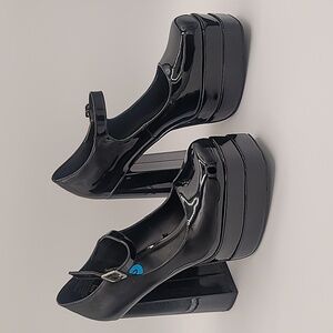 SODA Ajax Black Patent Mary Jane Platform Heels